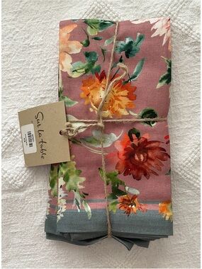 Sur La Table Fall Botanical Napkin Set Floral Dusty Rose/Mauve 100% Cotton